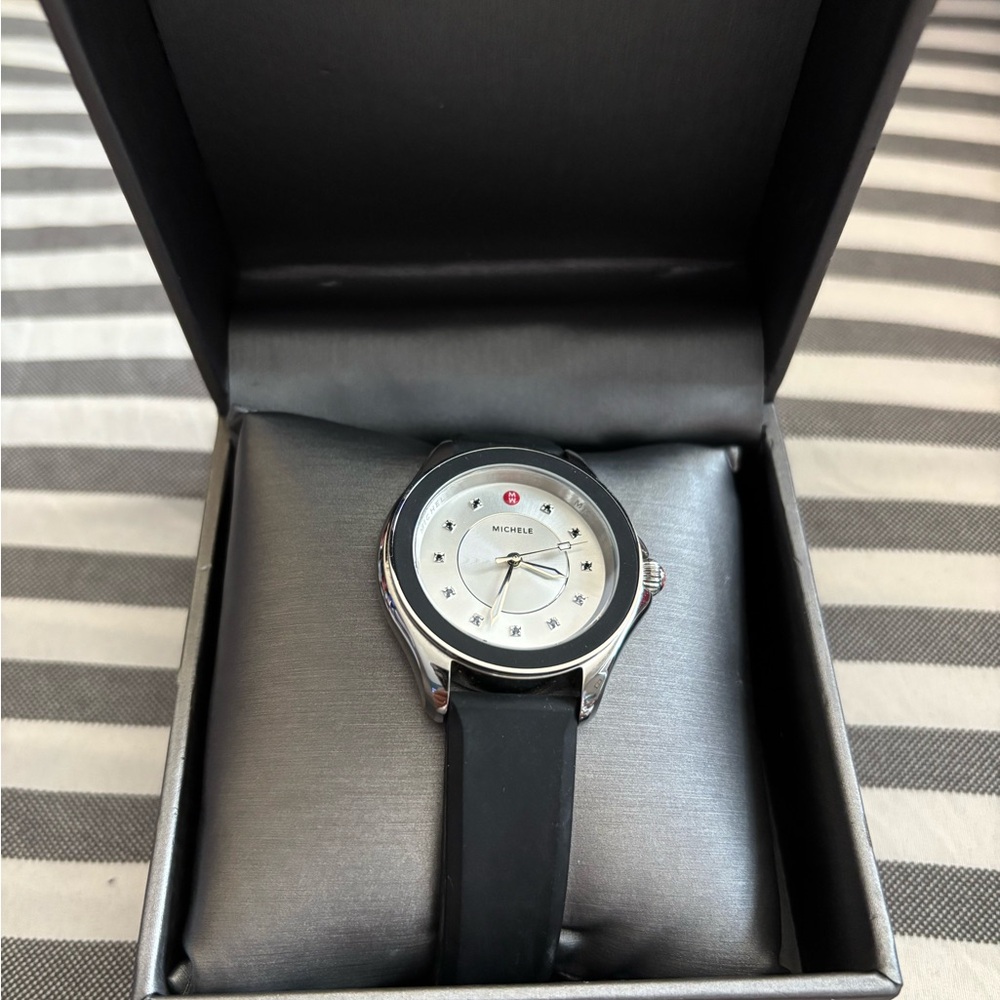 Like new Michele Black and Silver Watch with Minimalist Design. Needs battery
